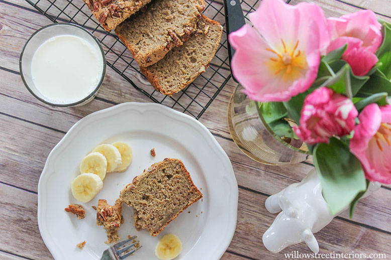 gluten free banana bread and tulips