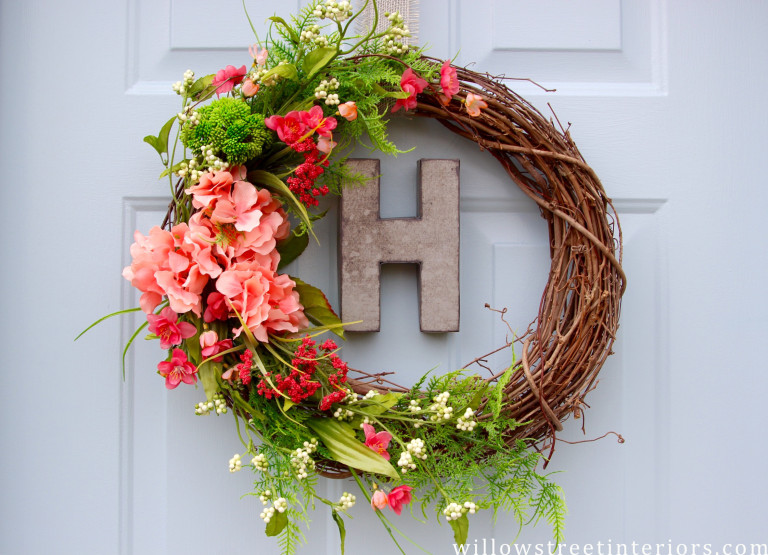 peach and green spring wreath