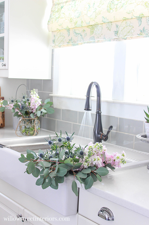 spring flowers in sink