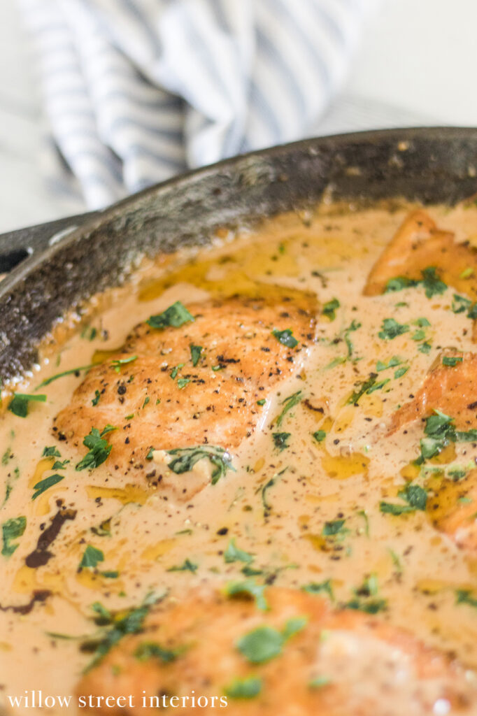 Crispy Salmon with Sherry Tomato Cream Sauce