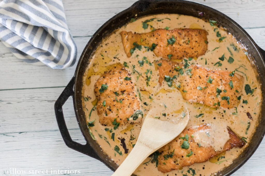 Salmon with Sherry Tomato Cream Sauce Recipe