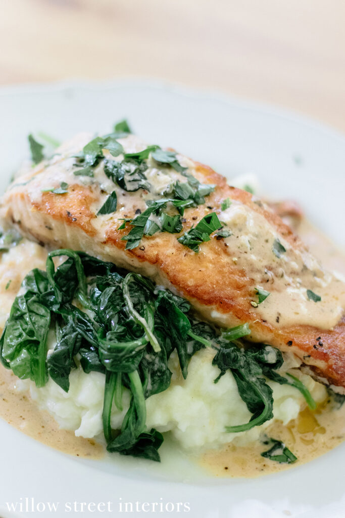 Crispy Salmon with Sherry Tomato Cream Sauce