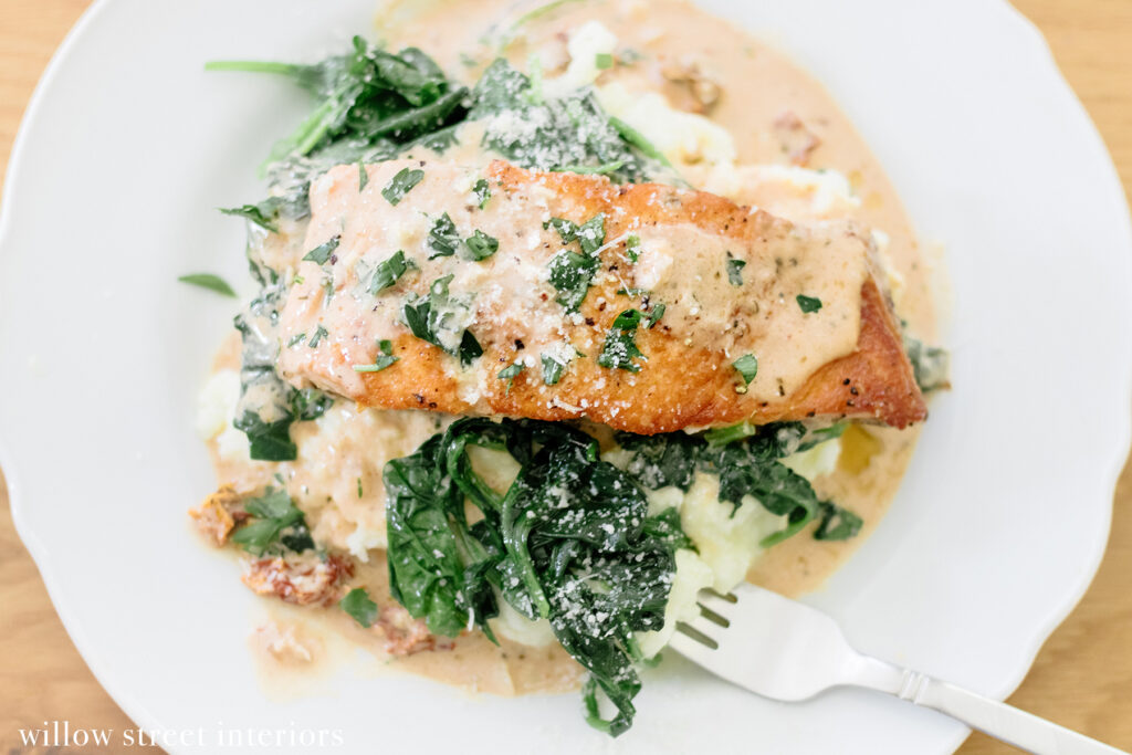 Crispy Salmon with Sherry Tomato Cream Sauce