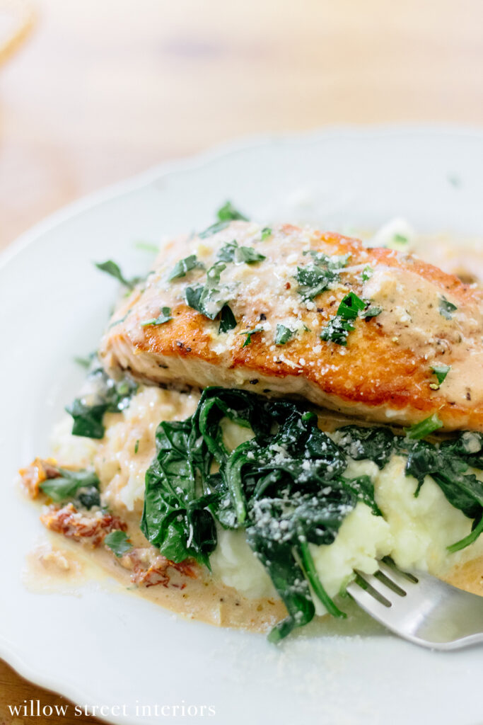 Crispy Salmon with Sherry Tomato Cream Sauce