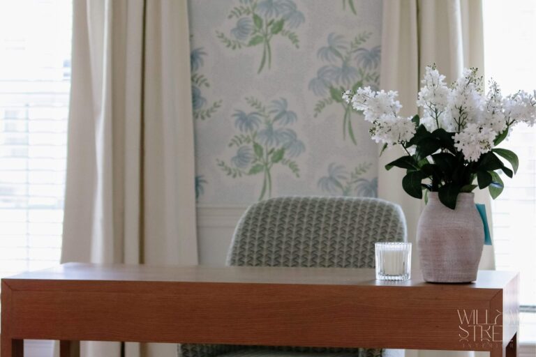 Soft and serene home office in Walpole Massachusetts design by willow street interiors